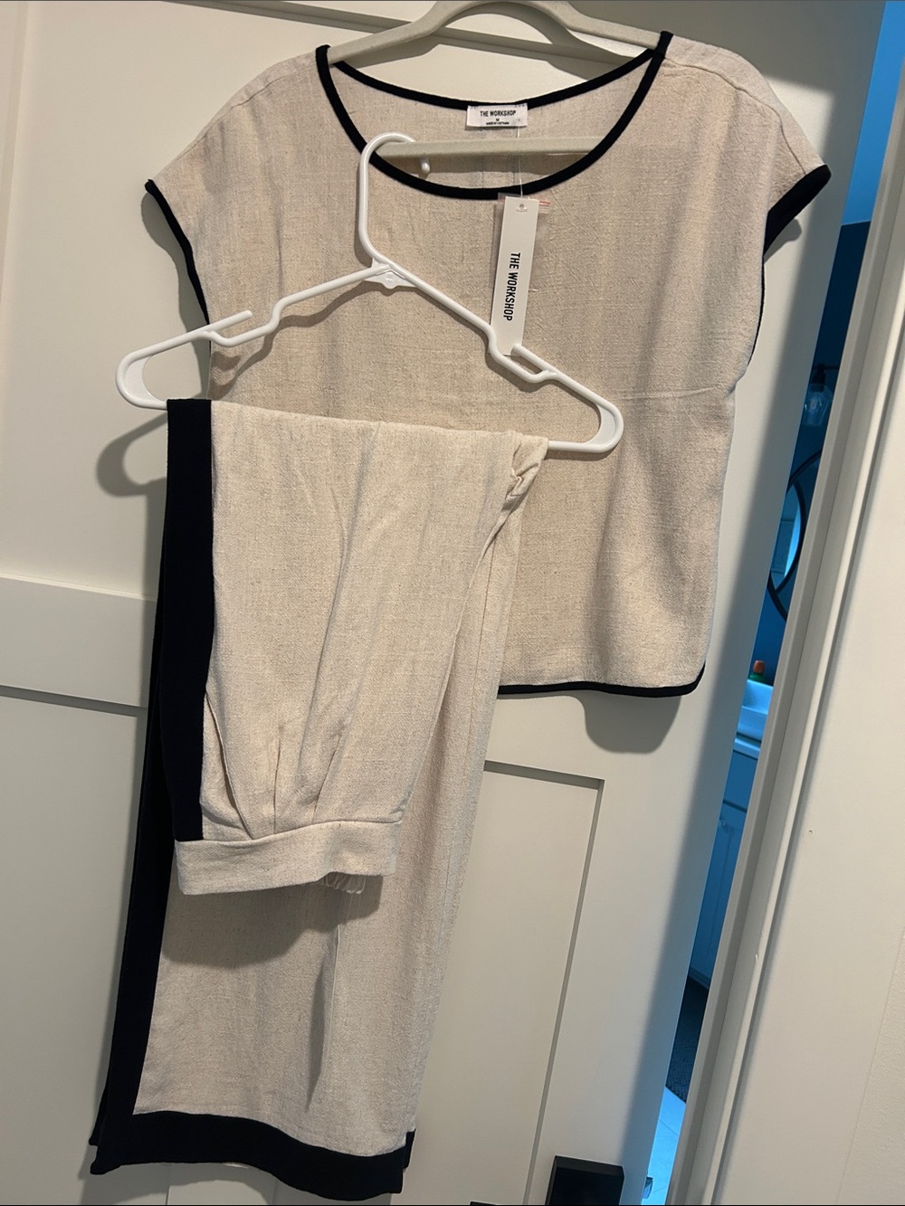 Workshop Republic Clothing Cream Two-Piece Set with Black Trim